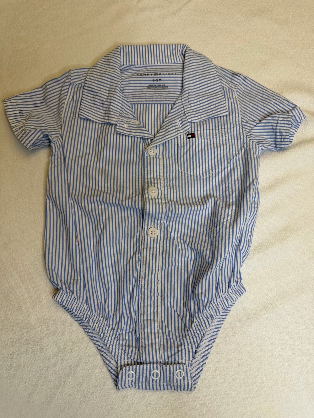 Tommy Hilfiger Striped Dress Shirt Bodysuit Romper 6-9M